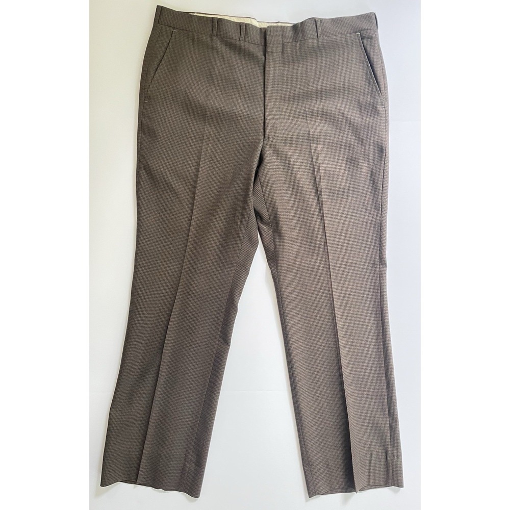 Vintage Corbin Natural Shoulder Trousers 34x29 Brown Houndstooth USA Union Made